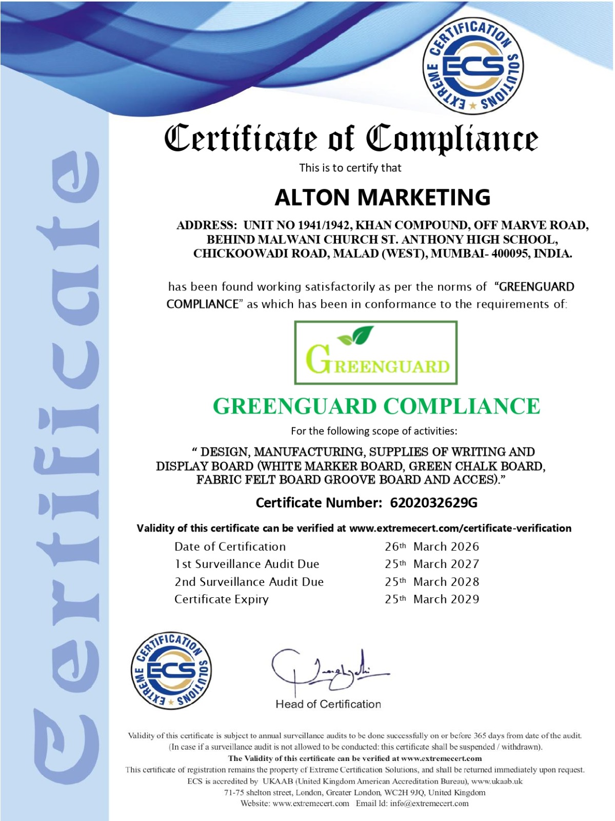 ALLARK GREENGUARD Certified